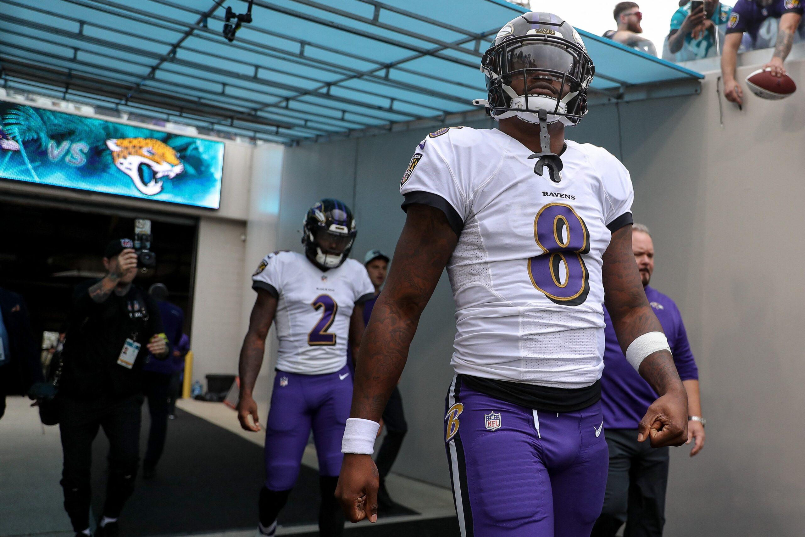 Lamar Jackson walking out of the tunnel