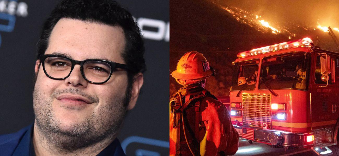 Josh Gad (left) California wildfires (right)