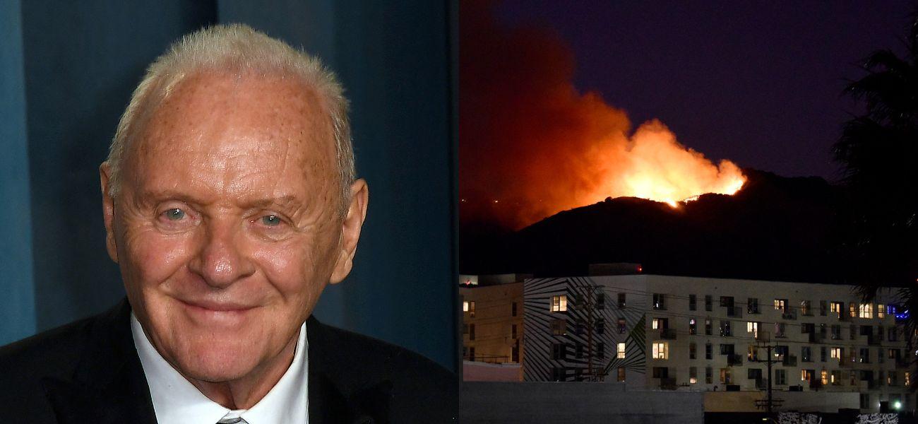 Anthony Hopkins (left) California wildfires (right)