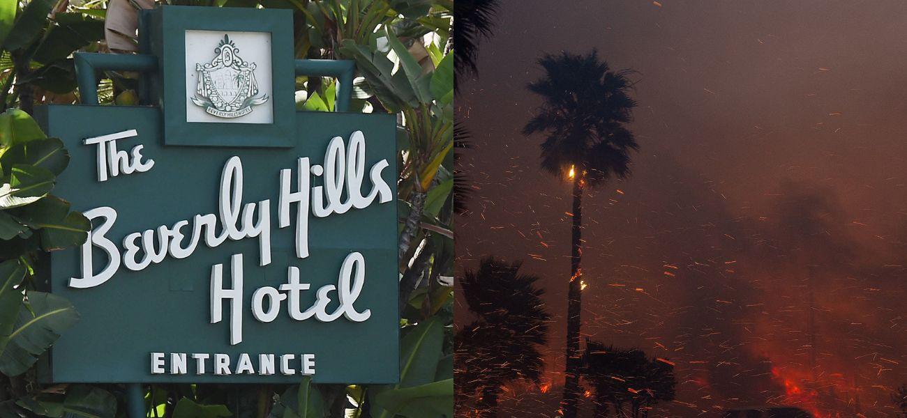 Beverly Hills Hotel sign, Wildfire photo collage