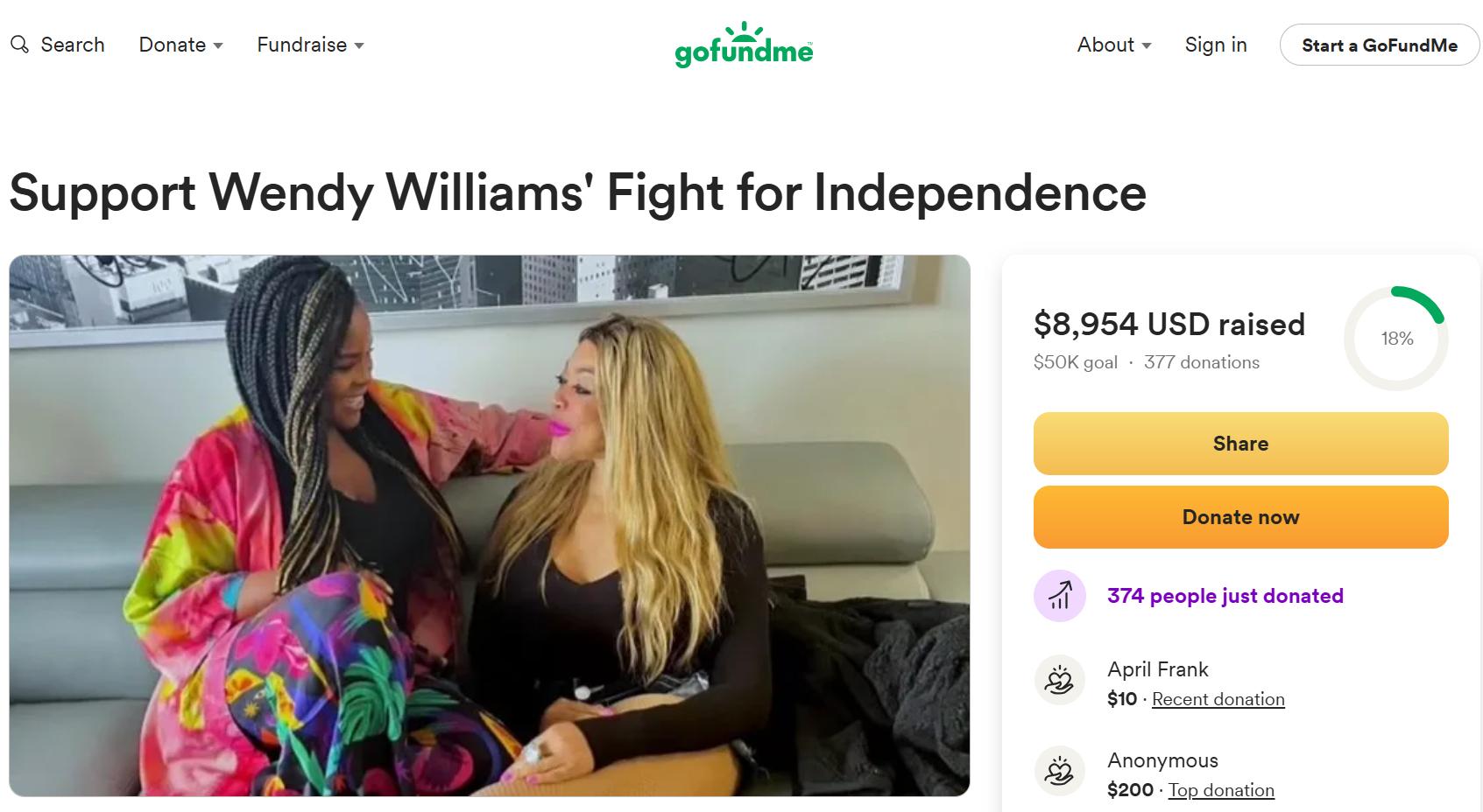 Wendy Williams' GoFundMe Page