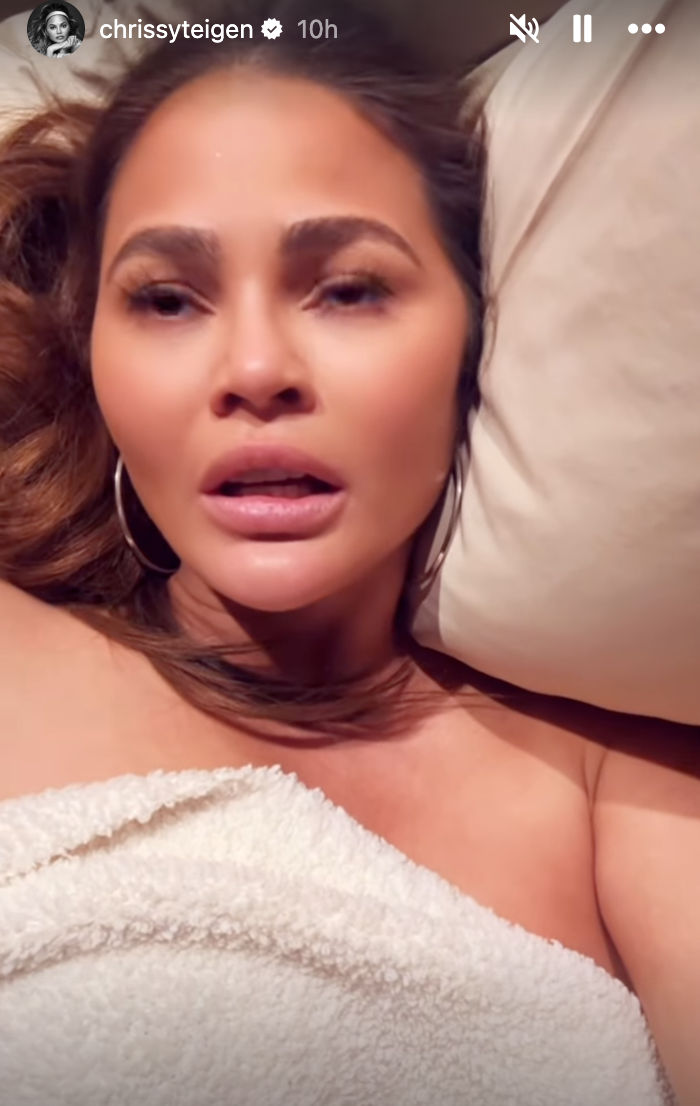 Chrissy Teigen in bed talking about TikTok ban