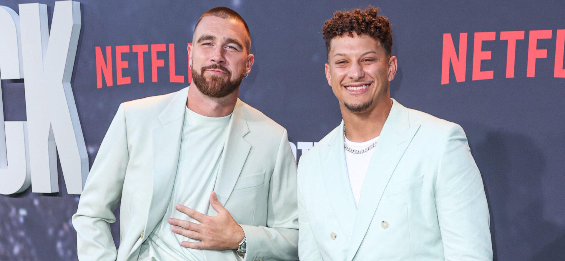 Patrick Mahomes and Travis Kelce at Los Angeles Premiere Of Netflix's 'Quarterback' Season 1