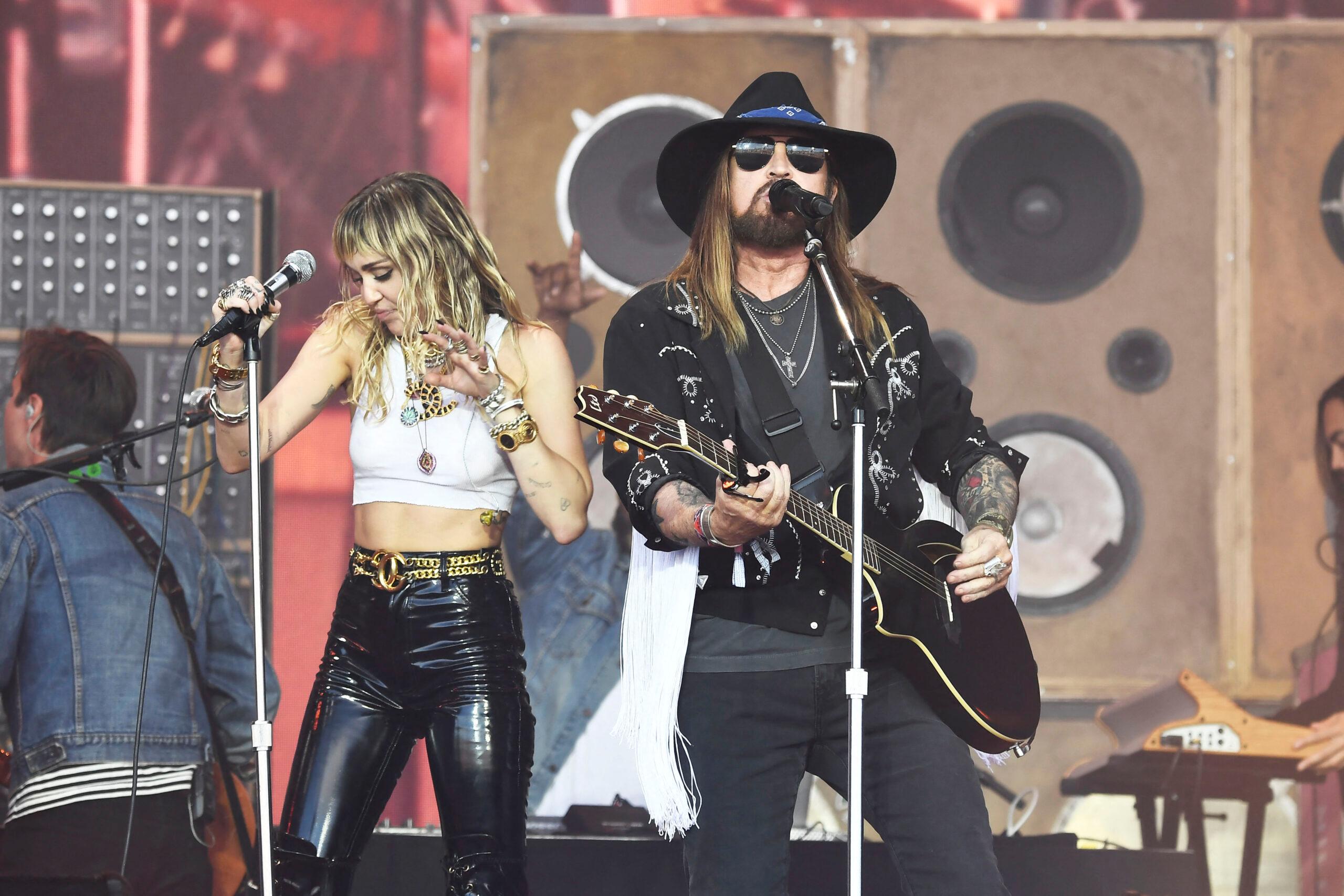 Miley Cyrus performing with Billy Ray Cyrus at Glastonbury Festival 2019