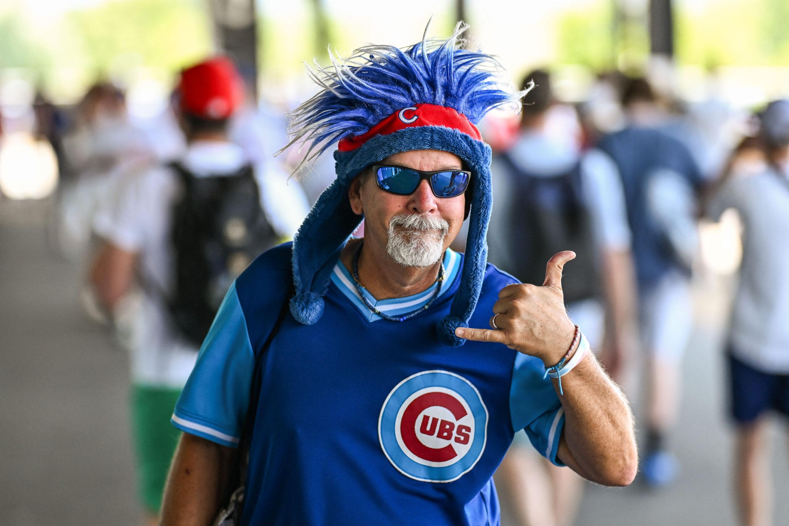 A Cubs fan ahead of the 2023 MLB London Series