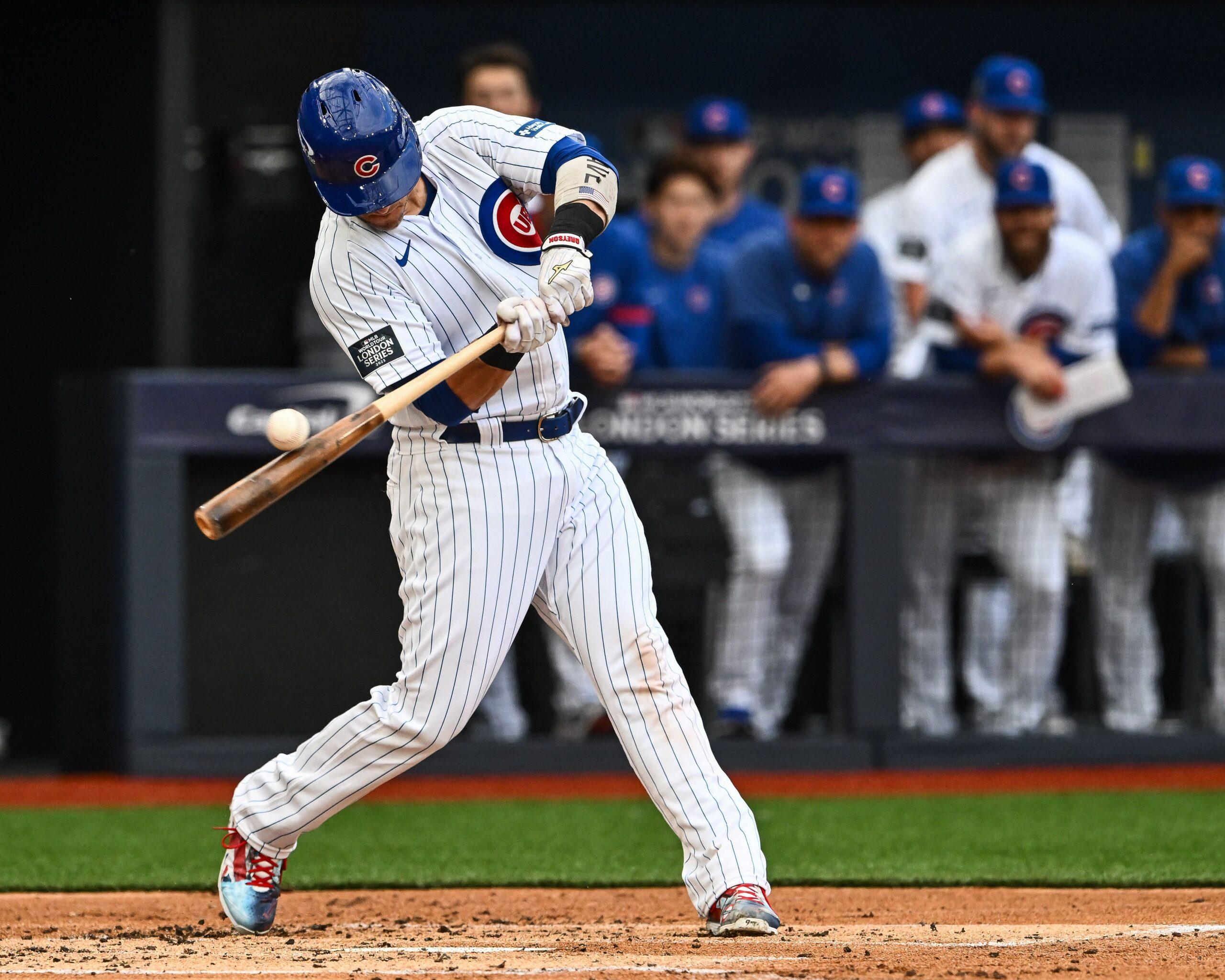 Dansby Swanson #7 of the Chicago Cubs during the 2023 MLB London Series 