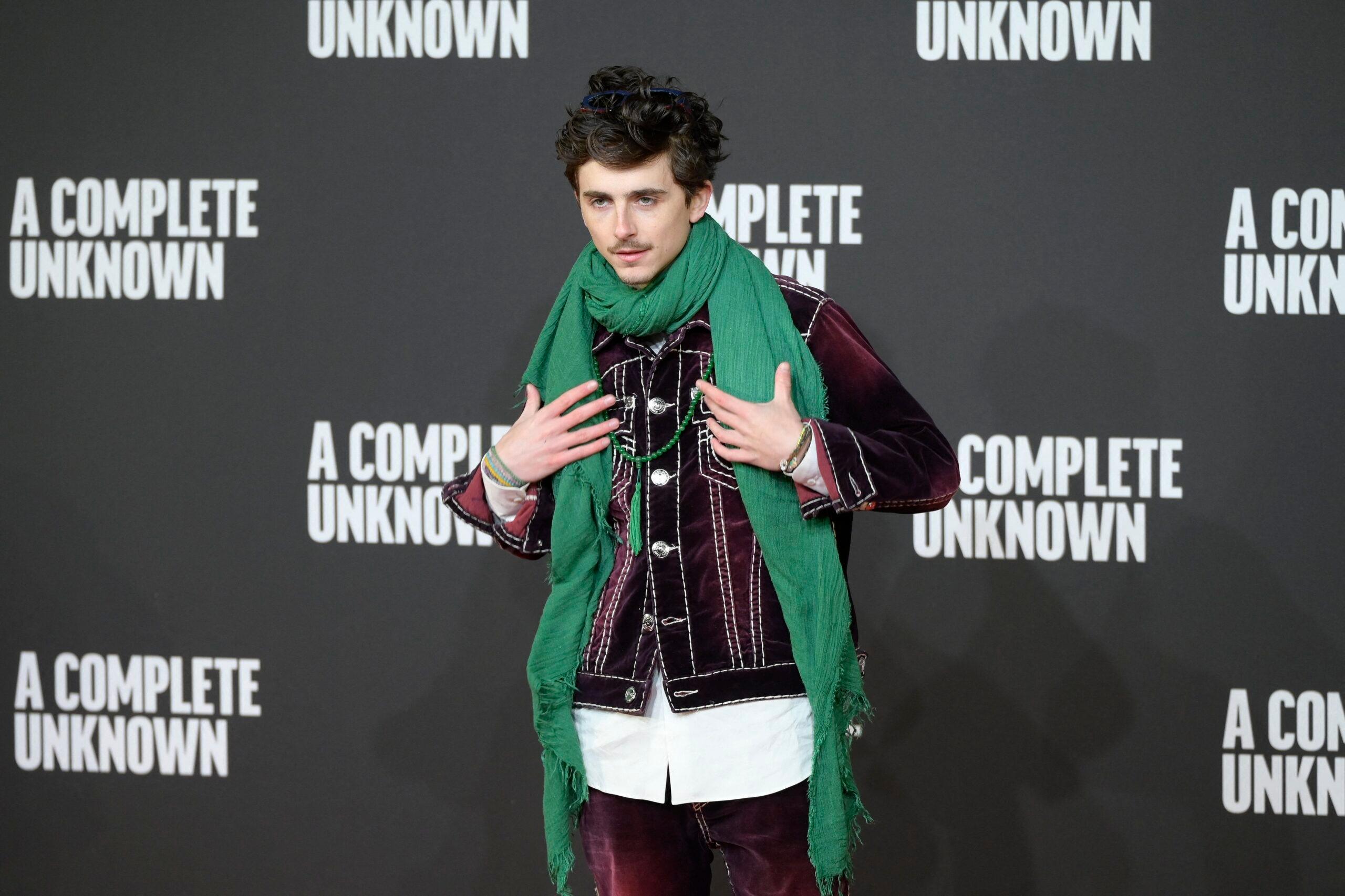 Timothée Chalamet at A Complete Unknown red carpet in Rome, Italy