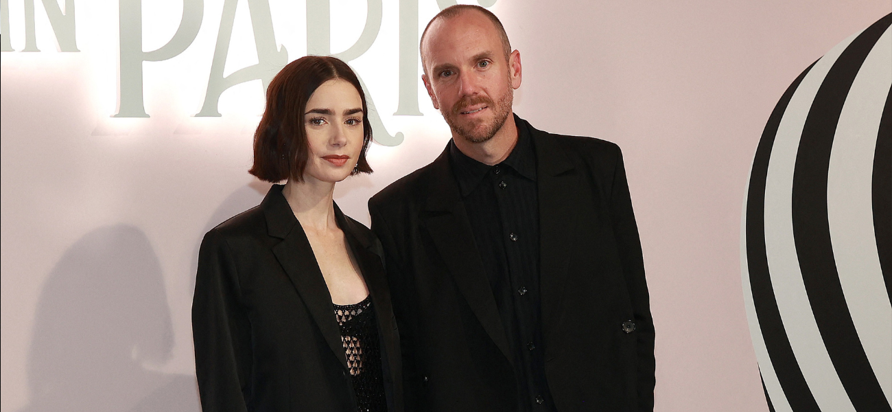 Lily Collins posing with husband Charlie McDowell