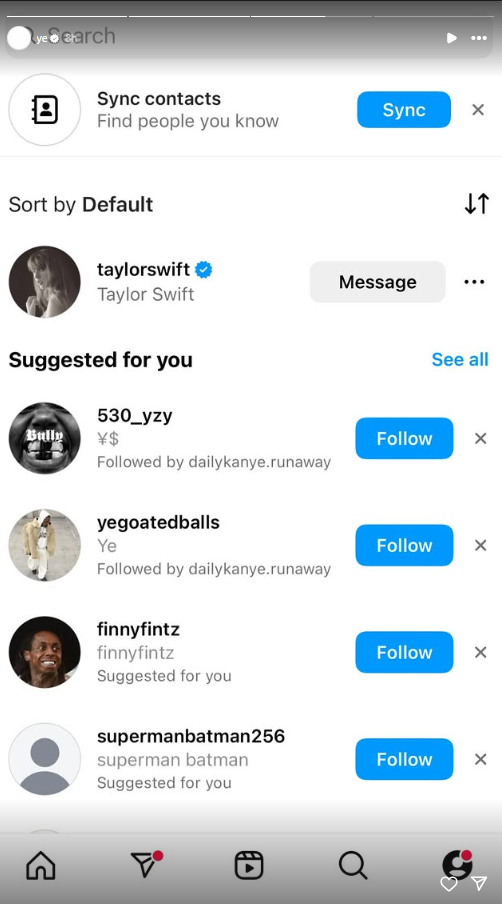 Kanye West following only Taylor Swift