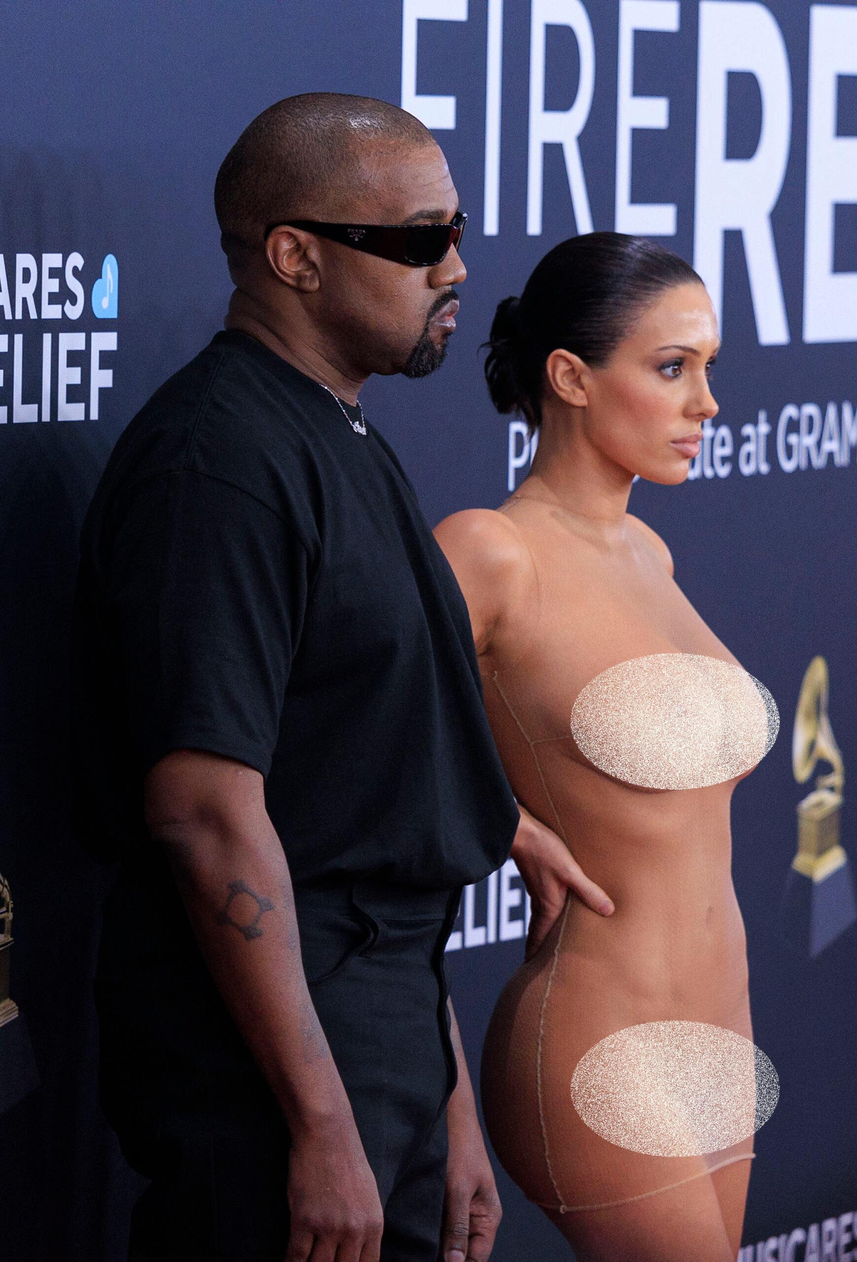 Kanye West and wife Bianca Censors at 2025. Grammy Award Red Carpet