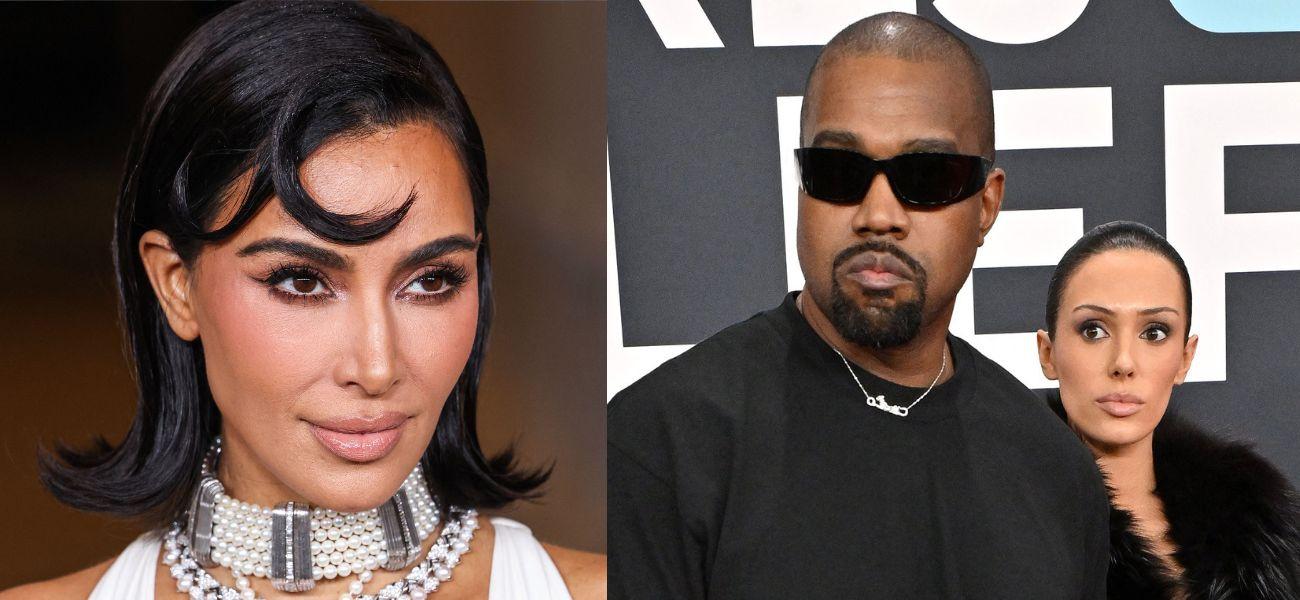 Kim Kardashian (left) Kanye West and Bianca Censori (right)