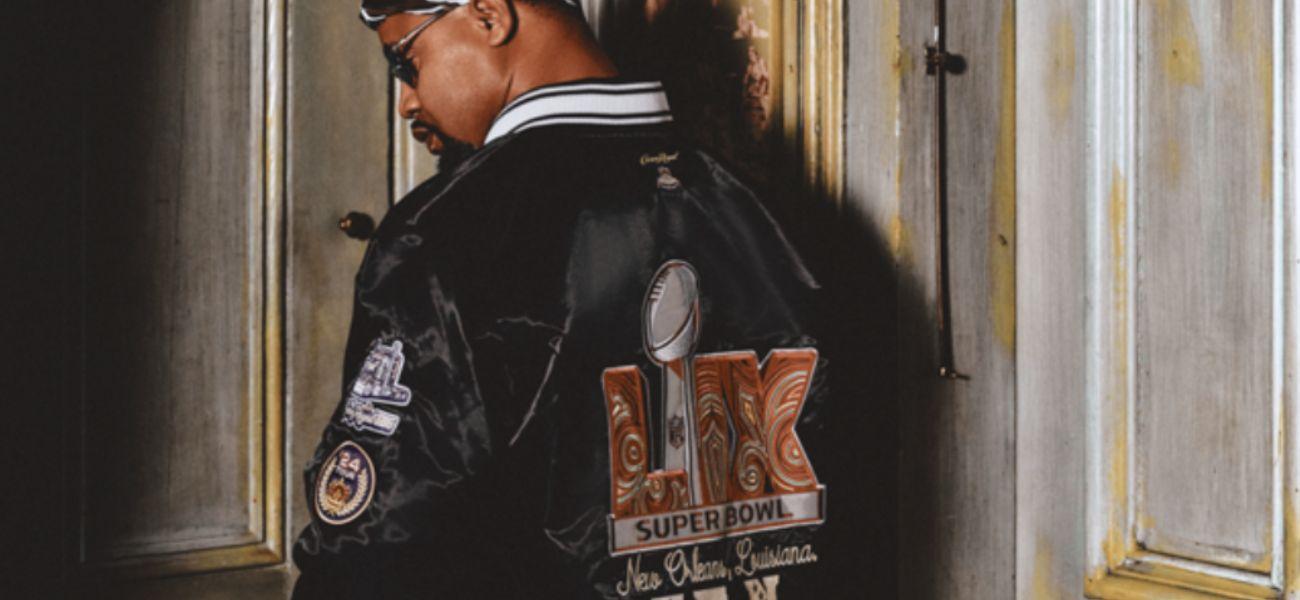 Juvenile wearing Crown Royal x Starter NFL Super Bowl LIX Satin Jacket