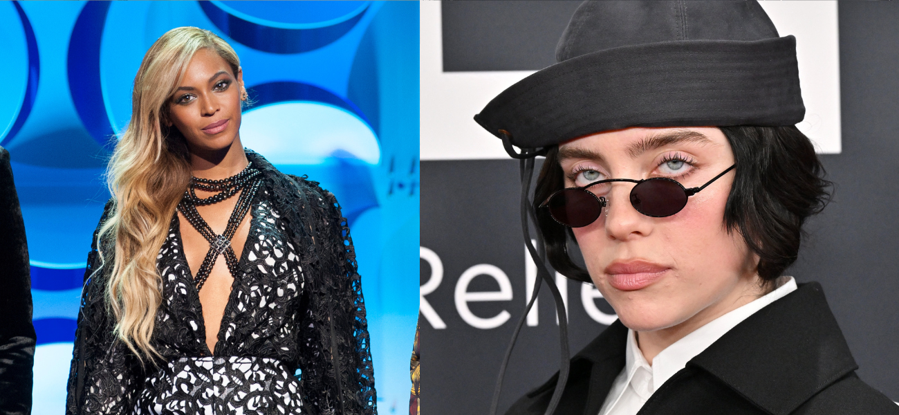 Side by side of Billie Eilish and Beyoncé.