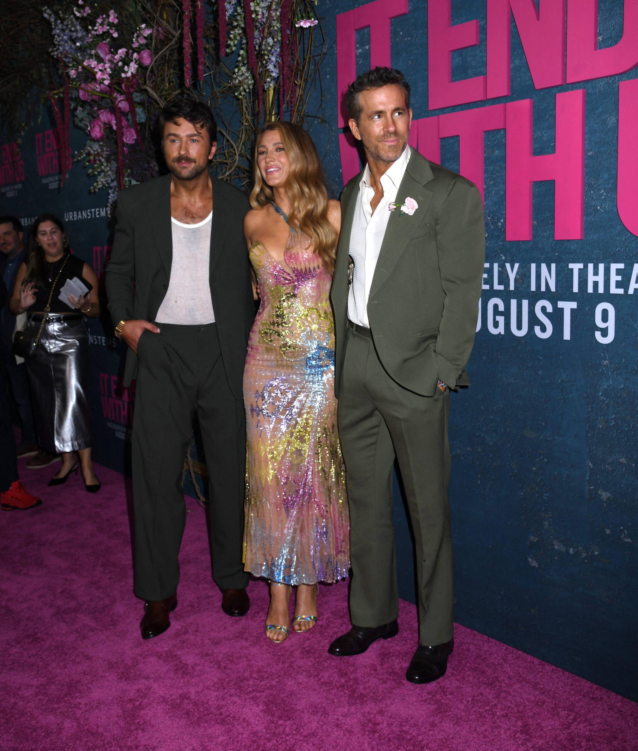 Brandon Sklenar, Blake Lively, and Ryan Reynolds at It Ends With Us premiere