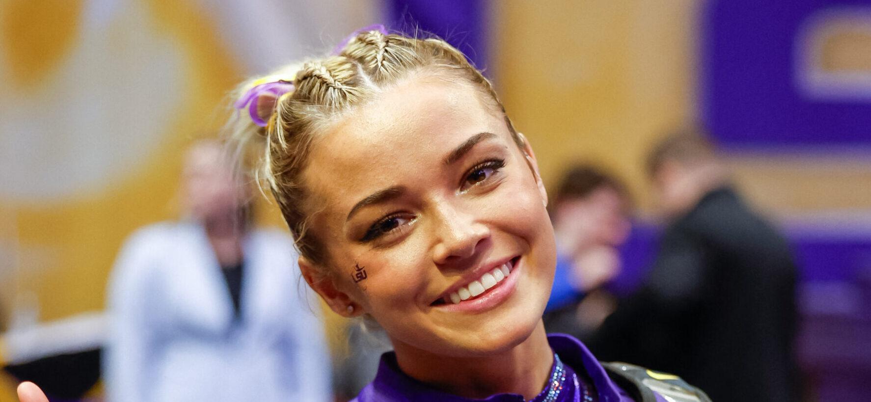 January 17, 2025: LSU Tigers Olivia Dunne after the NCAA gymnastics dual meet between the Florida Gators and the LSU Tigers at the Maravich Center in Baton Rouge, LA. Darren Lee/CSM (Credit Image: © Darren Lee/Cal Sport Media) Newscom/(Mega Agency TagID: csmphotothree345814.jpg) [Photo via Mega Agency]