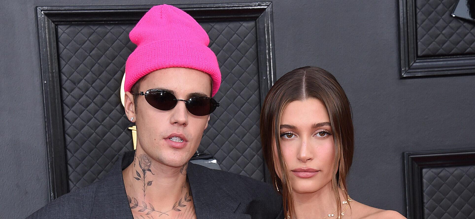 The 64th Annual GRAMMY Awards. 03 Apr 2022 Pictured: Justin Bieber, Hailey Rhode Bieber. Photo credit: MEGA TheMegaAgency.com +1 888 505 6342 (Mega Agency TagID: MEGA844481_004.jpg) [Photo via Mega Agency]