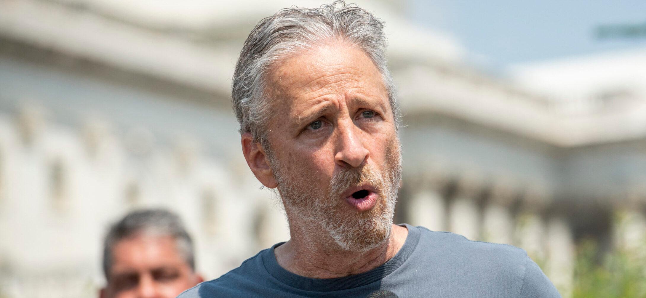 Jon Stewart and John Feal hold a press conference to unveil legislation to address toxic exposure