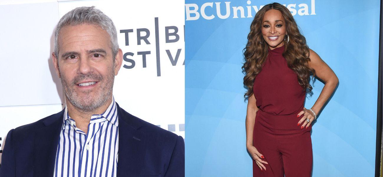 Side by side of Karen Huger and "RHOP" executive producer Andy Cohen.