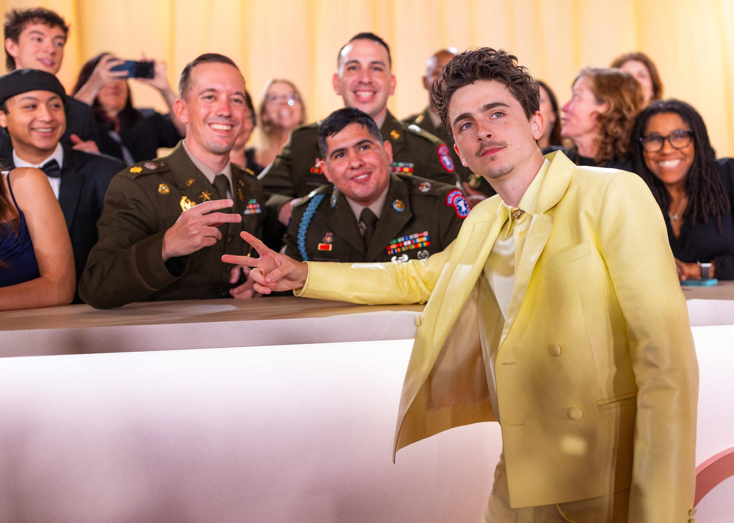 Timothée Chalamet poses at Oscars 2025