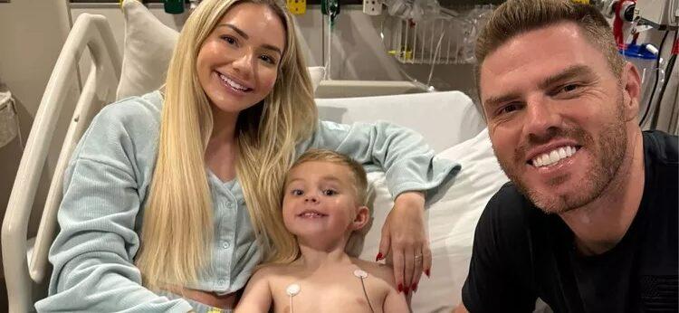 Freddie Freeman, Chelsea Freeman, and Max Freeman at the hospital