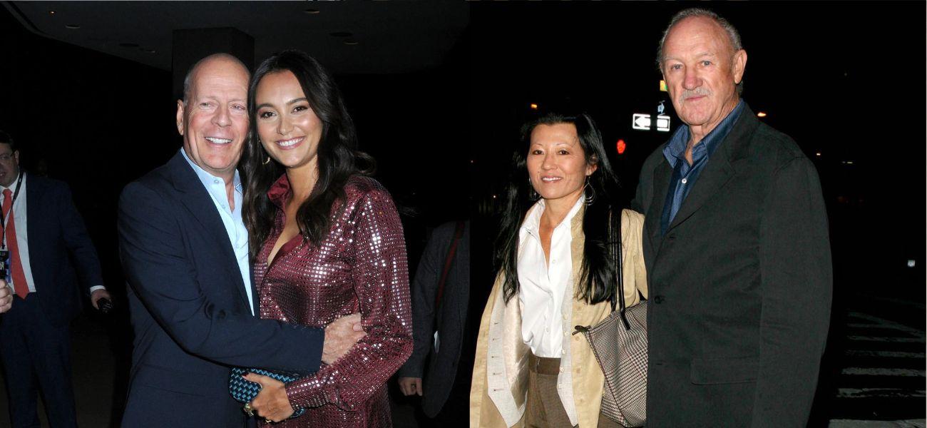 Bruce Willis and Emma Heming Willis, Late Gene Hackman and late wife, Betsy Arakawa photo collage