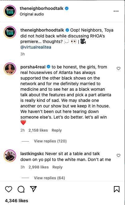 Porsha Williams' response to Toya Bush-Harris.