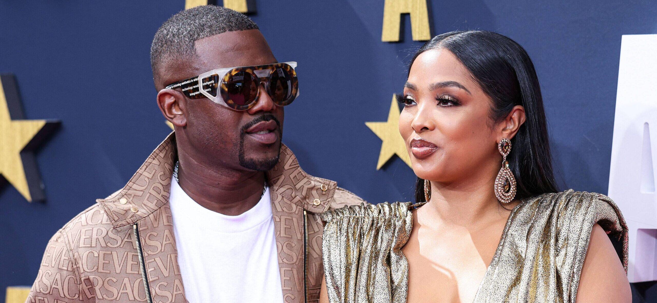 Ray J and Princess Love posing together on the red carpet during the BET Awards.