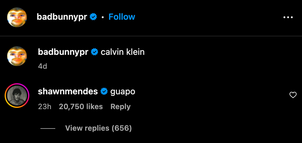 Shawn Mendes mengomentari posting Bad Bunny