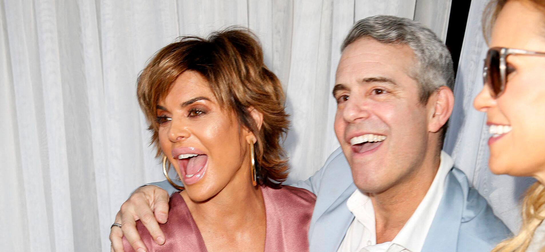 Lisa Rinna posing with Andy Cohen during his baby shower.