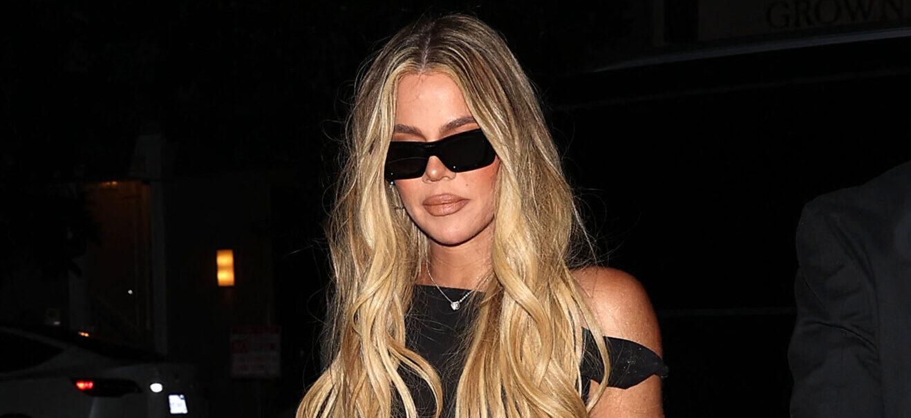 Khloe Kardashian seen arriving to sister Kylie's Sprinter Vodka &amp; Soda Pop up launch party in West Hollywood, CA