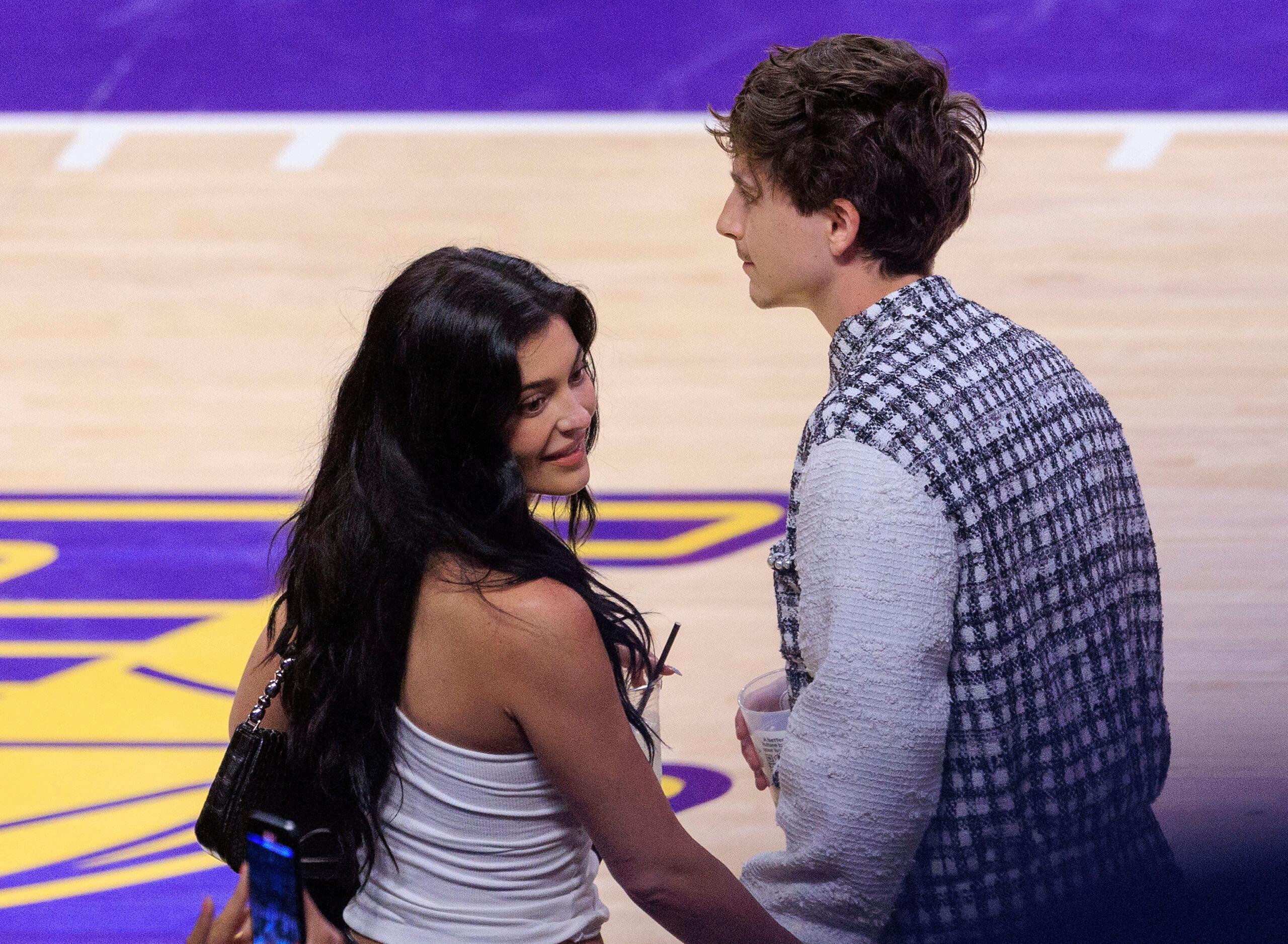 Timothy Chawitt and Kylie Jenner in the Lakers game