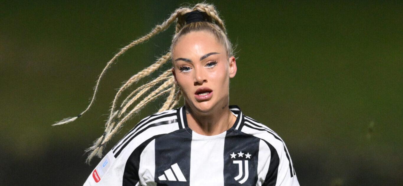 15th January 2025, Fersini Stadium, Rome, Italy; Italian Coppa Italia Femminile Quarter Final, First Leg Football; Lazio versus Juventus; Alisha Debora Lehmann of FC Juventus chases a through ball Newscom/(Mega Agency TagID: apsphotos973907.jpg) [Photo via Mega Agency]