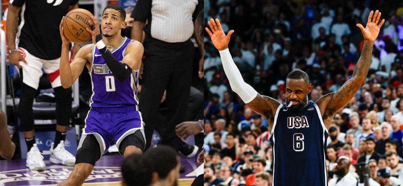 Photo collage of LeBron James and Tyrese Haliburton.