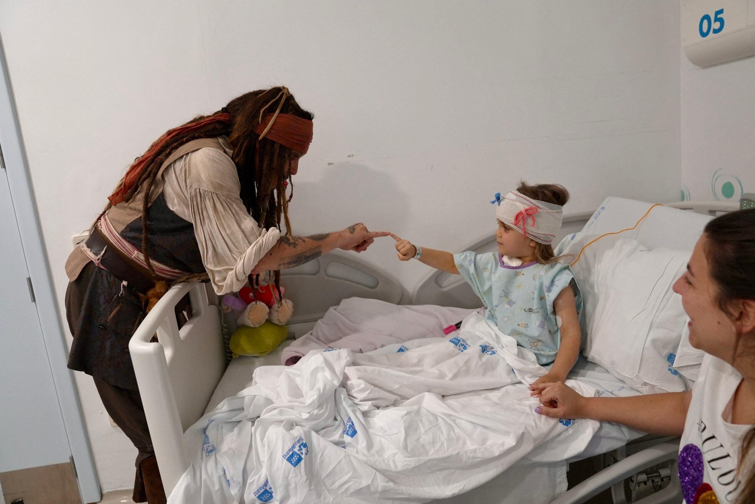 Actor Johnny Depp visits patients at the Niño Jesús public children's hospital