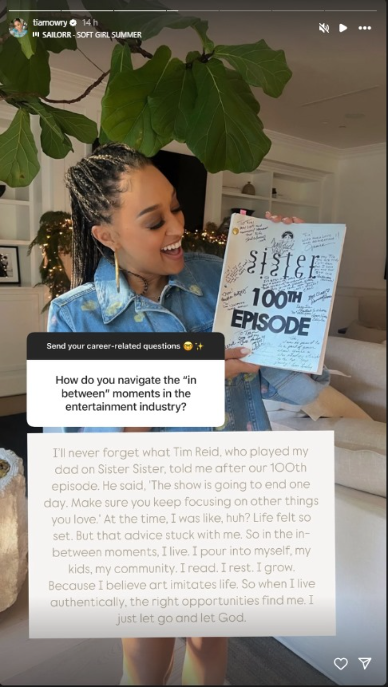 Tia Mowry IG Stories post
