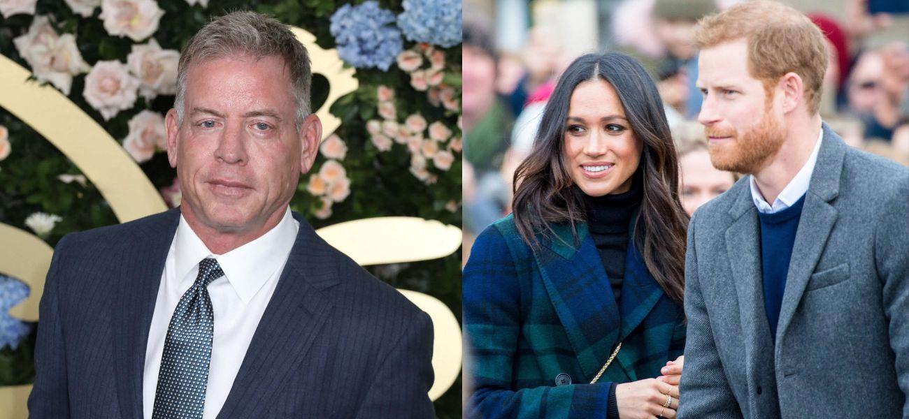Troy Aikman, Meghan Markle and Prince Harry photo collage