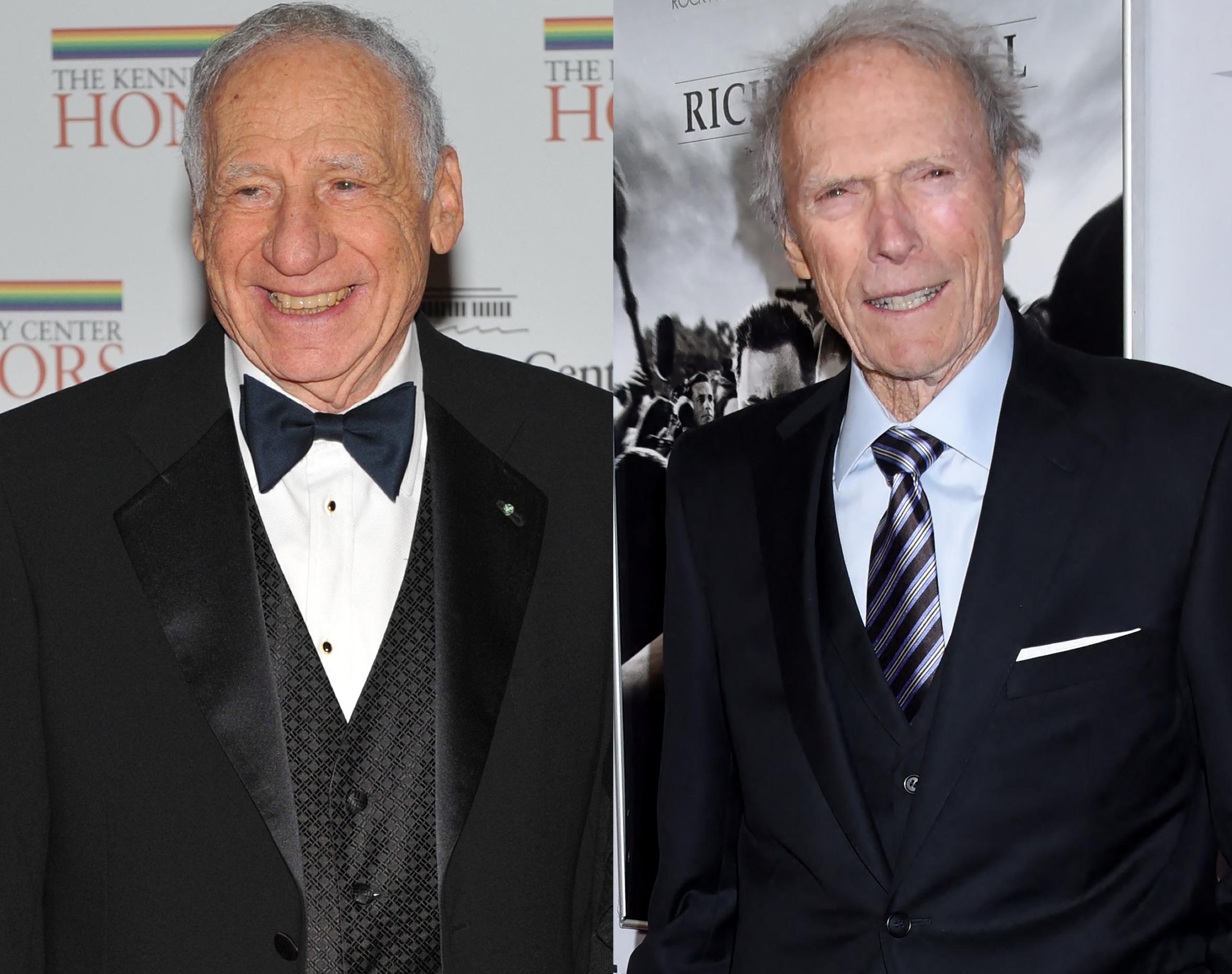 A photo collage of Mel Brooks and Clint Eastwood