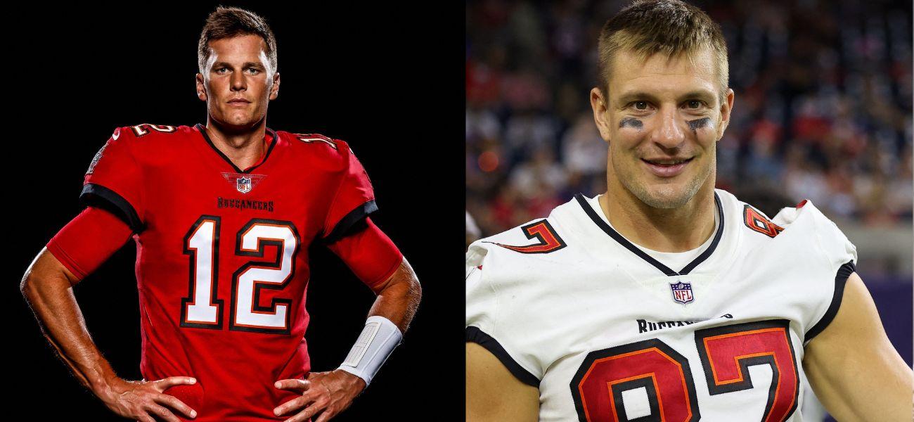 Photo collage of Rob Gronkowski and Tom Brady.