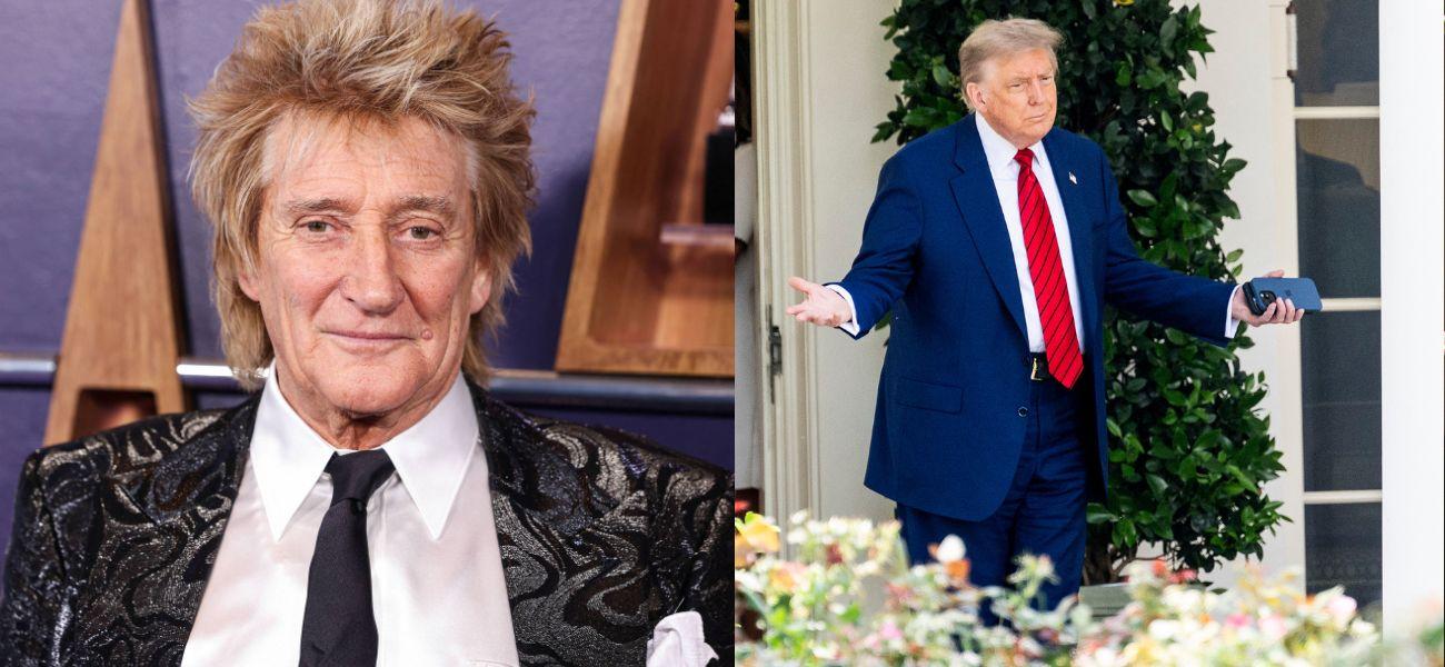Photo collage of Donald Trump and Rod Stewart.