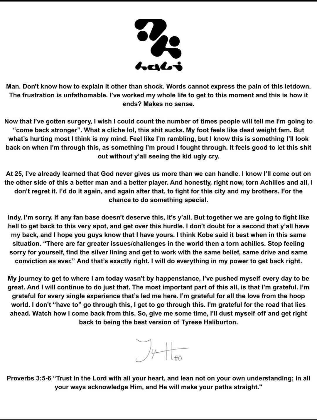 Tyrese Haliburton statement.