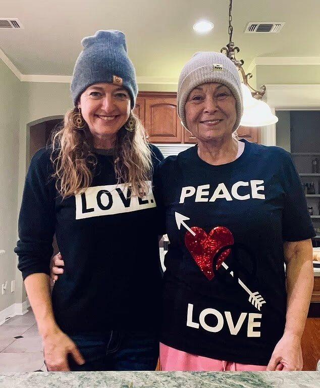 Roseanne Barr and Brandi wearing beanies
