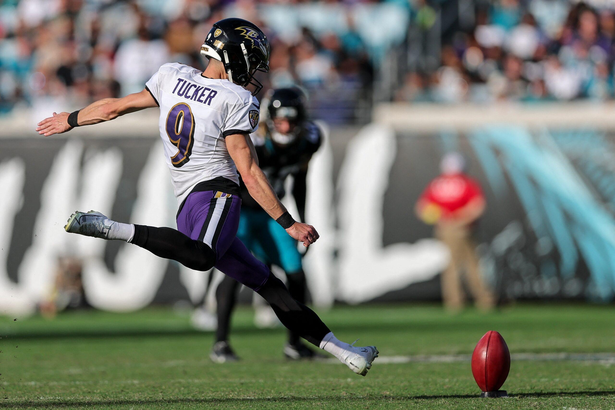 Justin Tucker during the Jacksonville Jaguars vs Baltimore Ravens NFL game