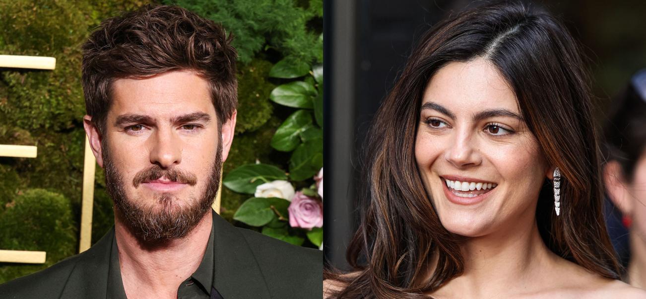 A photo collage of Andrew Garfield and Monica Barbaro