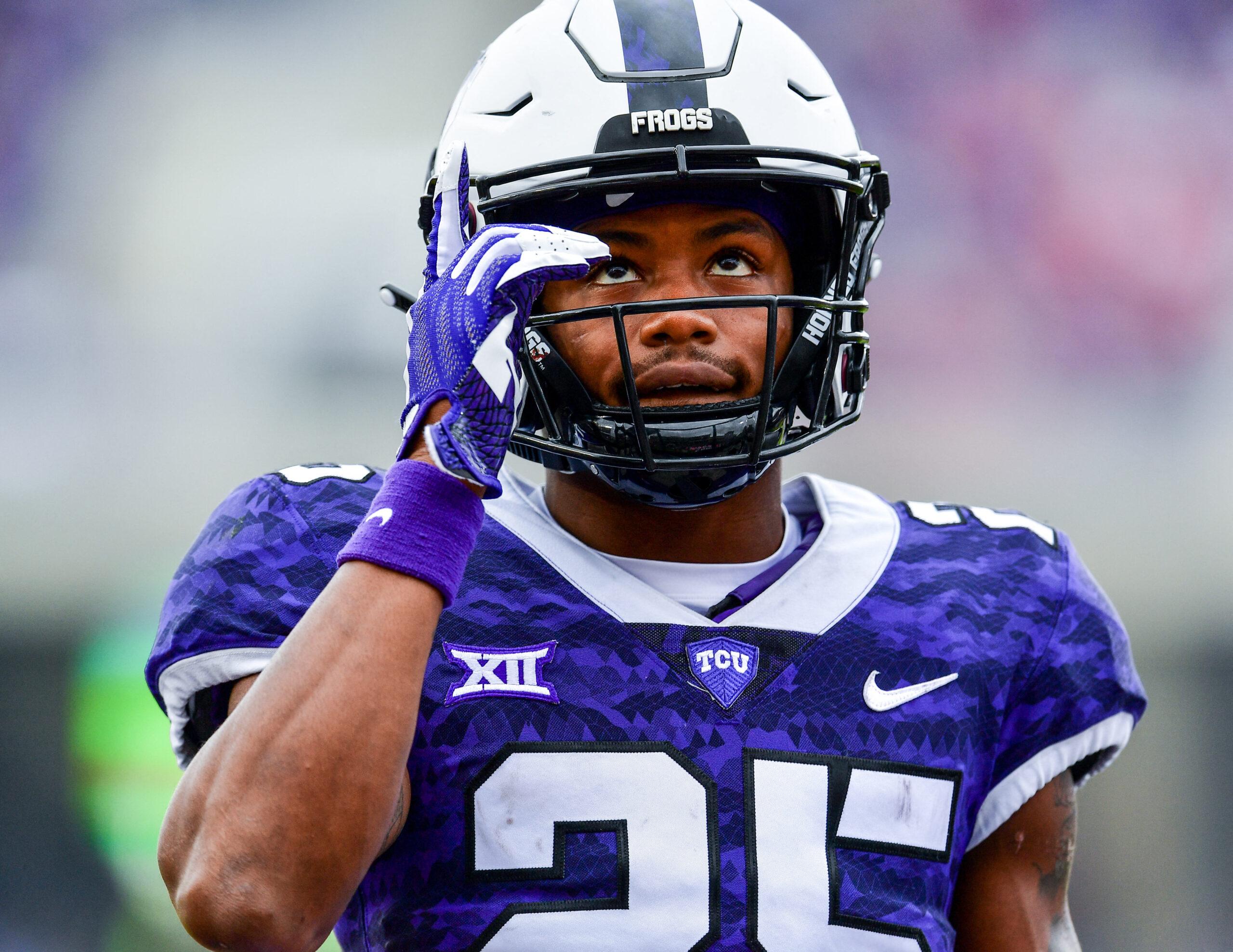 TCU Horned Frogs wide receiver KaVontae Turpin (25) during the Oklahoma Sooners at TCU Horned Frogs at an NCAA Football game at the Amon G. Carter Stadium, Fort Worth Texas.