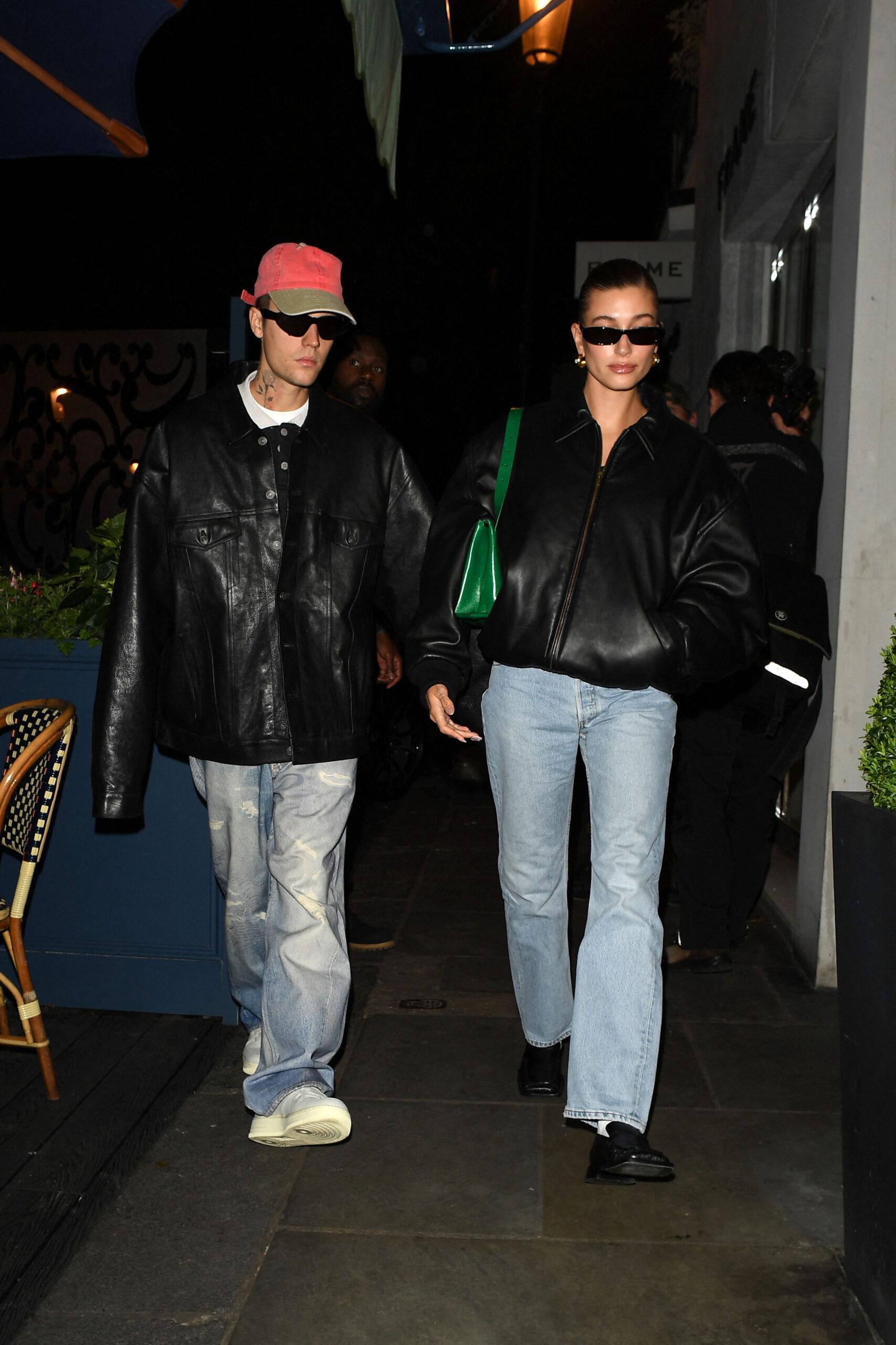 Hailey Bieber & Justin Bieber head out to dinner at Daphne's Restaurant in Chelsea, London