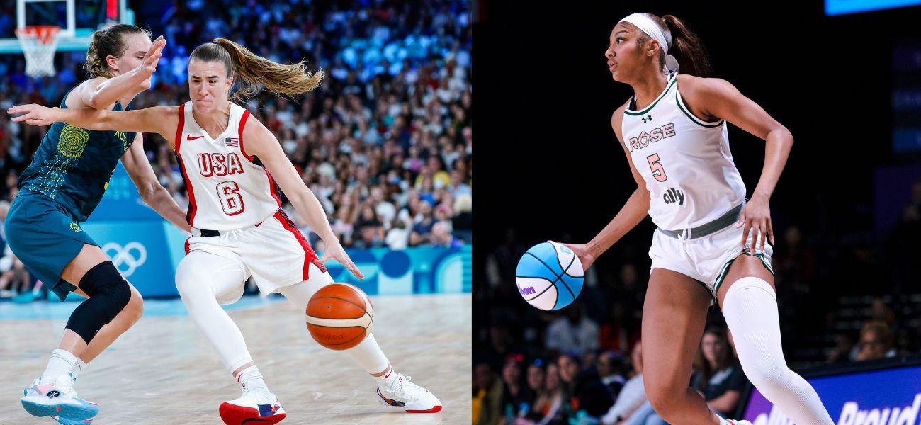 Photo collage of Sabrina Ionescu and Angel Reese.