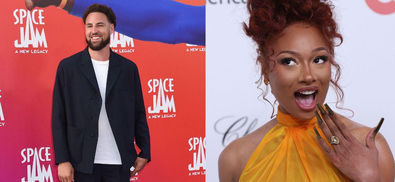 Photo collage of Megan Thee Stallion and Klay Thompson.