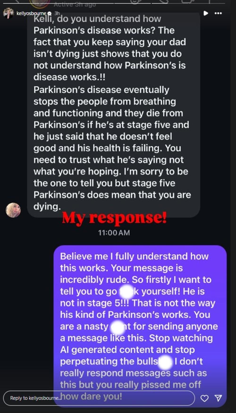 Kelly Osbourne's response to fan