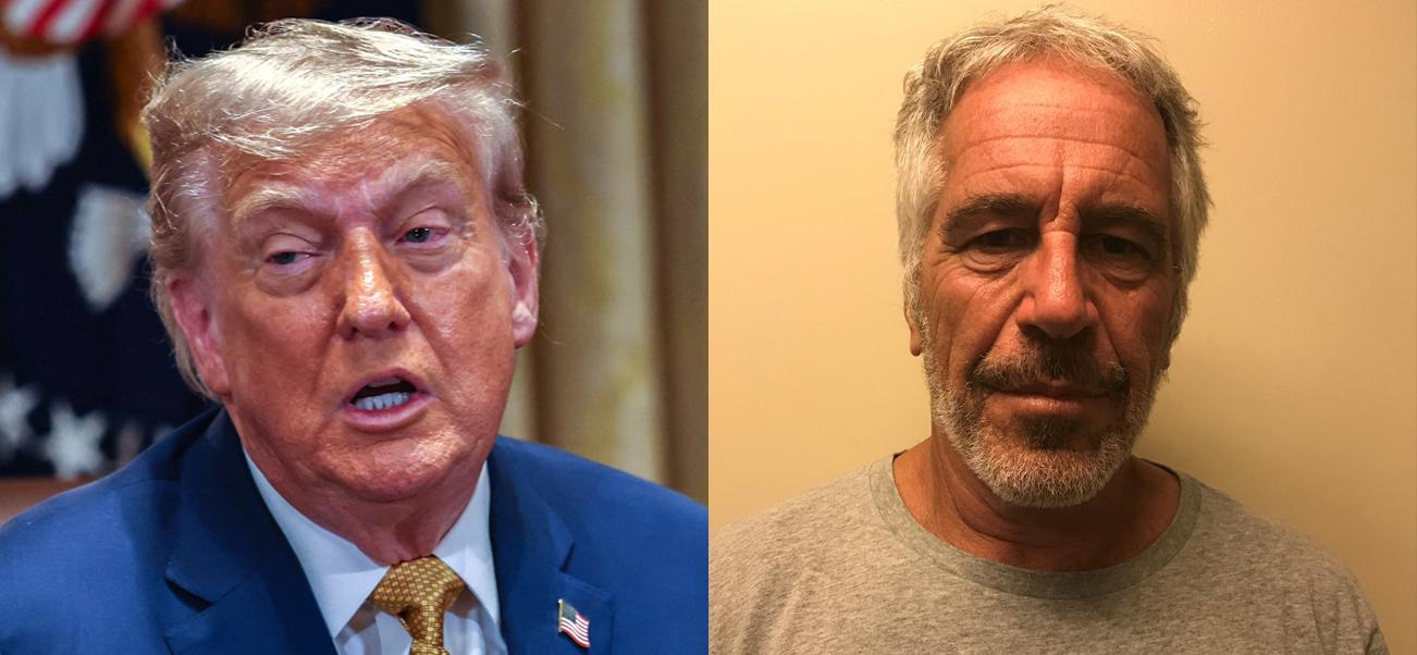 A photo collage of Donald Trump and Jeffrey Epstein