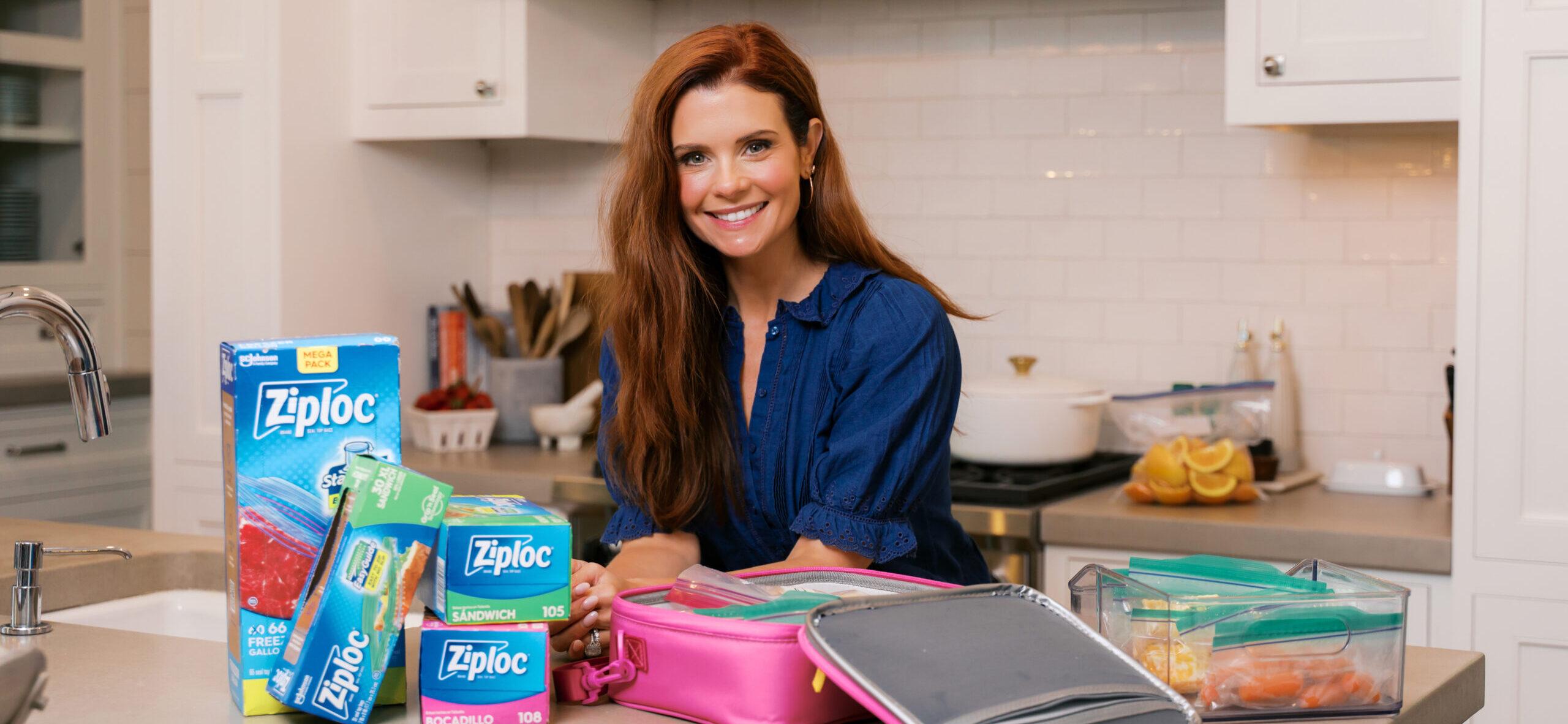 JoAnna Swisher leaning on counter with Ziploc